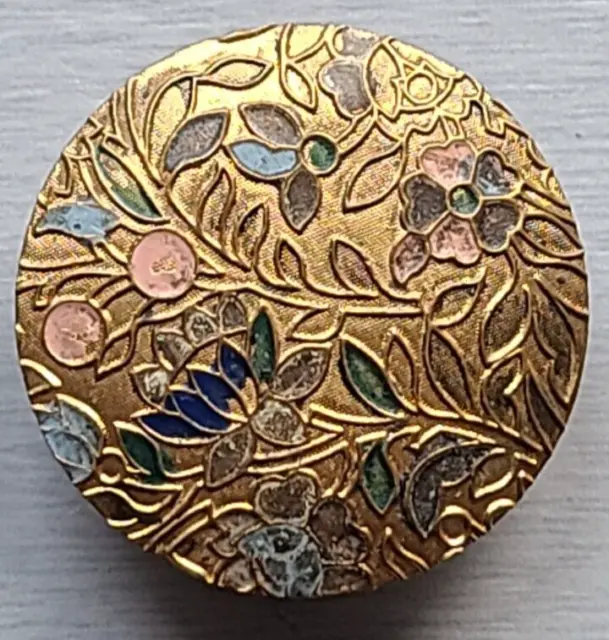 Bouton ancien métal doré avec peinture cloisonnée  style art nouveau 26 mm