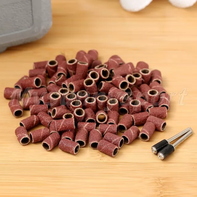 Tool 100pcs 1/4" 6.3mm Grit 80# Sanding Drum Band w/ 2 Mandrel Rotary Tool