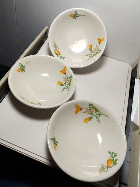 3 Santa Fe Railroad California Yellow Poppy 6" Cereal / Soup Bowl  Syracuse 1966