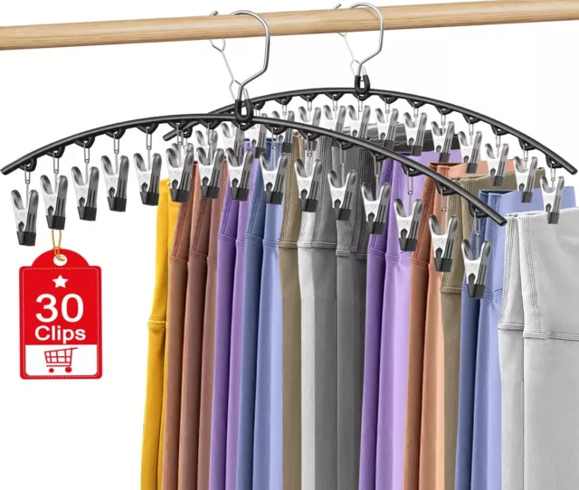 Skirt Pants Hangers with Clips: Metal legging organizers for the closet 15 Clips