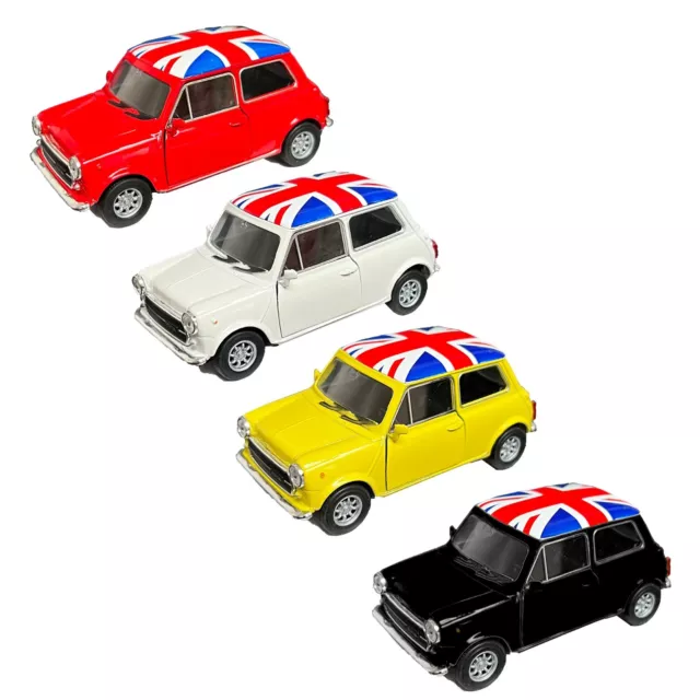 Mini Cooper Car Model with Union Jack Top Pullback and Go Open Doors Toy