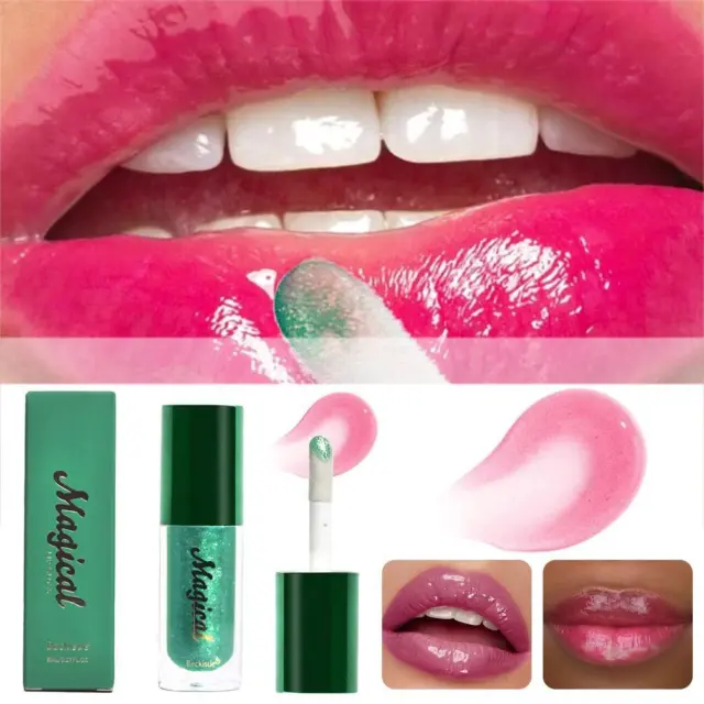 Aceite labial teñido con brillo de labios PH, verde a color rosa, efecto Q7L8