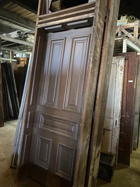 vintage oak door in jamb with transom. antique door 90"-95"