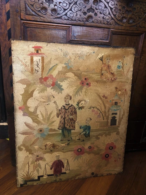 EXCELENTE GRAN GRANDE ANTIGUO RGENCY 18TH-19THC chinoiserie CHINO BORDADO INGLÉS EXCELENTE GRAN GRANDE ANTIGUO RGENCY 18TH-19THC chinoiserie CHINO BORDADO INGLÉS
