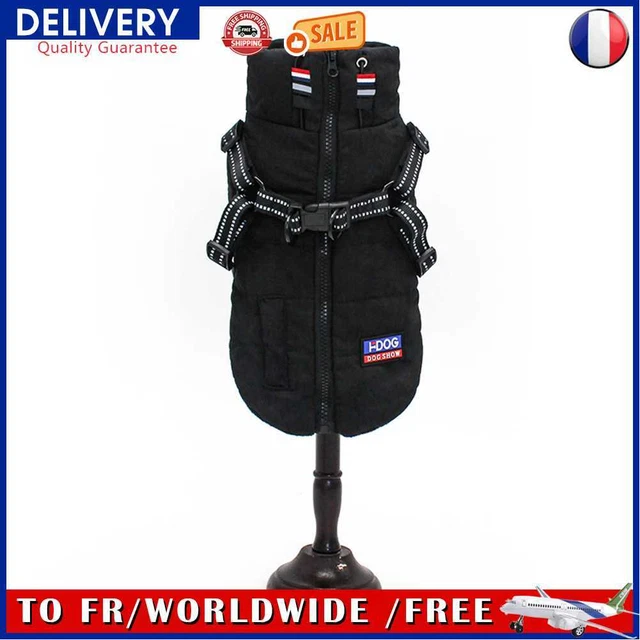 Cotton Pet Jacket Reflective Dog Traction Chest Harness Down Parkas (Black M)