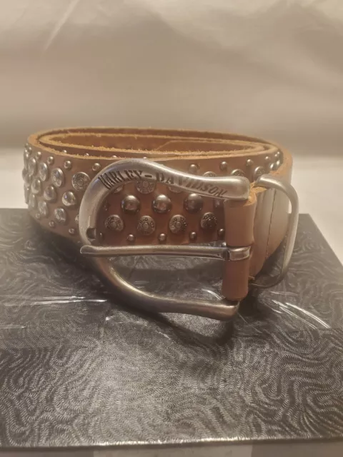 Harley Davidson Womens Belt Genuine Leather Studded Size 33 Overall Length 40"