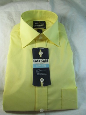 NWT STAFFORD EASY CARE BROADCLOTH STRETCH COMFORT DRESS SHIRT Yellow solid