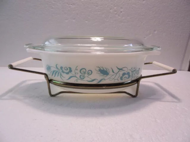 VTG Pyrex Blue Meadow #043 (1 1/2 Qt.)  No. 36 Casserole w/Lid 1960 Promotional