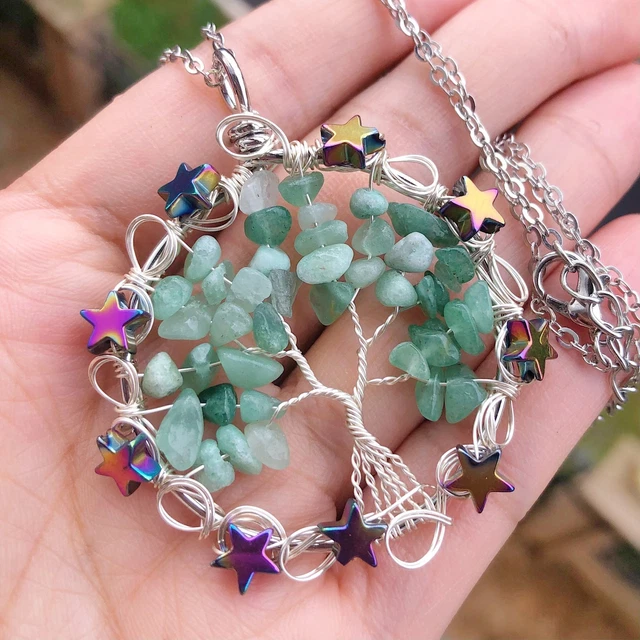 Aventurine Gem Tree Of Life Water-Drop Necklace Chakra Reiki Healing Amulet