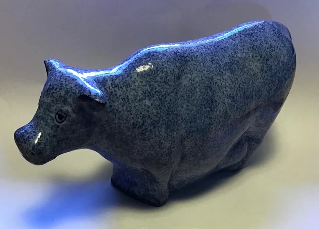 Vintage ENESCO Blue Sponge Speckled Cow Figurine 9” Long Sculpture