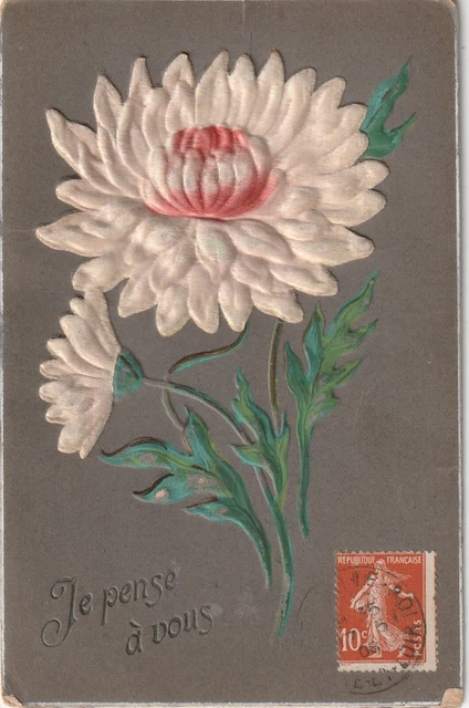 C4- Cp Cartolina Fiori Margherita Simil Stoffa - Fp Vg 1905