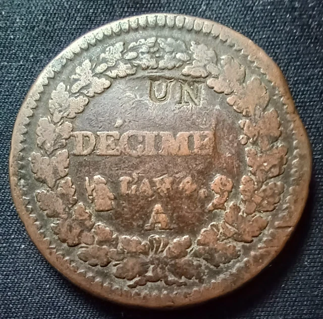 modification du 2 décime l'an4 A bronze belle patine pièce propre !