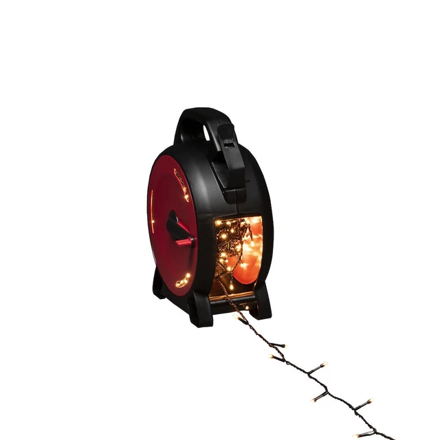 Konstsmide Micro LED Compactlights Lichterkette mit Kabelaufroller, schwarz-rot,