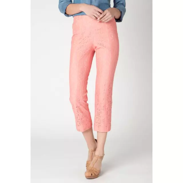 Corey Lynn Calter Womens Pants 6 Youghal Crops Coral Pink Lace Straight Capri