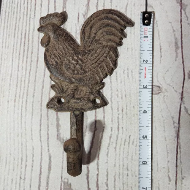 Rooster Key Wall Hook Towel Hat Coat Hanger 6.5" Rustic Cast Iron Antique Style