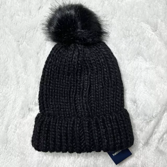 NWT Revolve Hat Attack Bryce Knit Removable Pom Beanie in Black Women’s OS 3