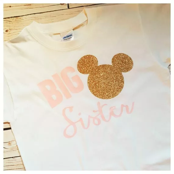 Minnie Mouse inspired Big sister shirt pink and gold girl clothing