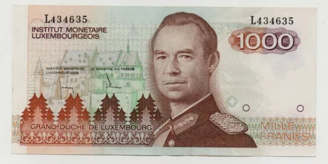 Luxembourg 1000 Francs 1985 Pick 59 Just Midlle Fold Look Scans