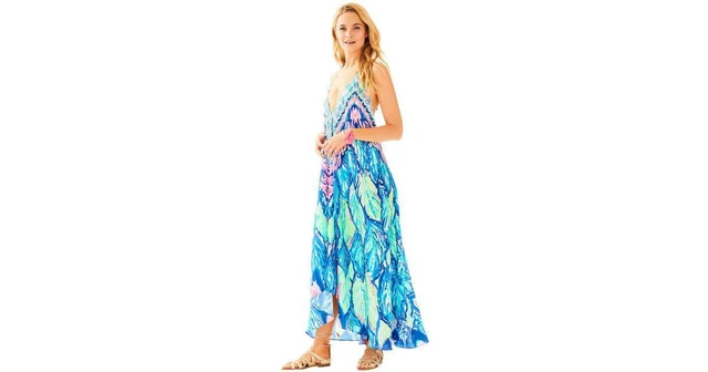 sachin and babi light blue dress Cristal Halter Maxi Dress