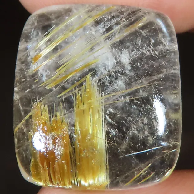 Natural Golden Needle in Rutule Quartz 24.90 CT 18x20x6 mm Cushion Cab Gemstone