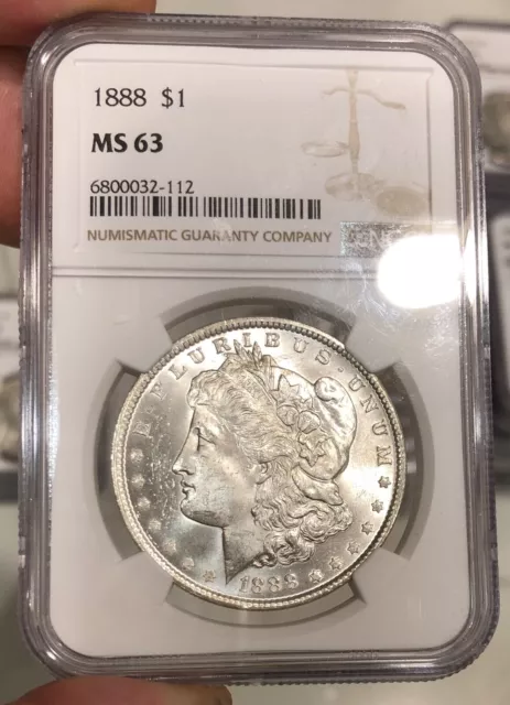 1888 Morgan Dollar graded MS63 by NGC Mostly White Nice Coin Flashy PQ+