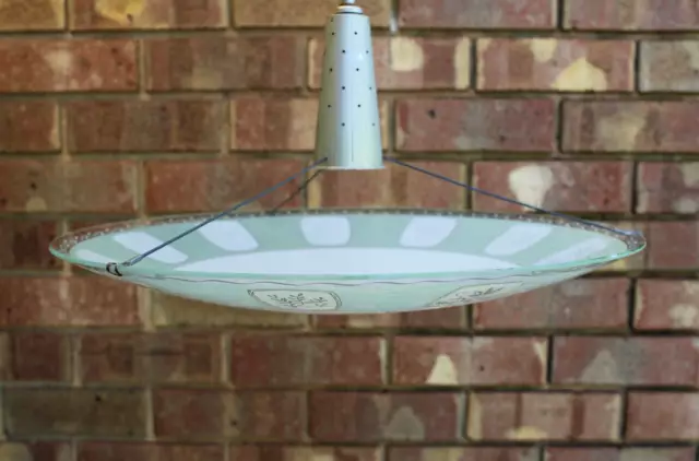 Vintage Pale Green Glass Saucer Pendant Light - Kempthorne 1950s 3