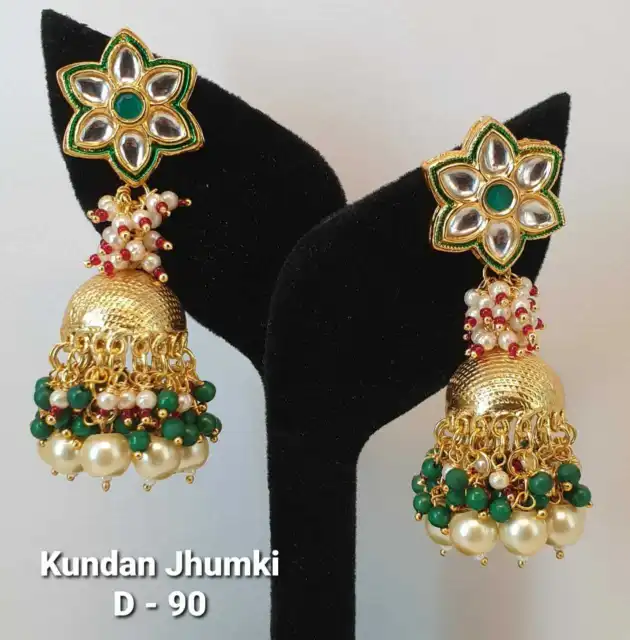Indien Bollywood Plaqué Or Kundan Boucles Meena Bijoux Jhumki Dernier Ethnique