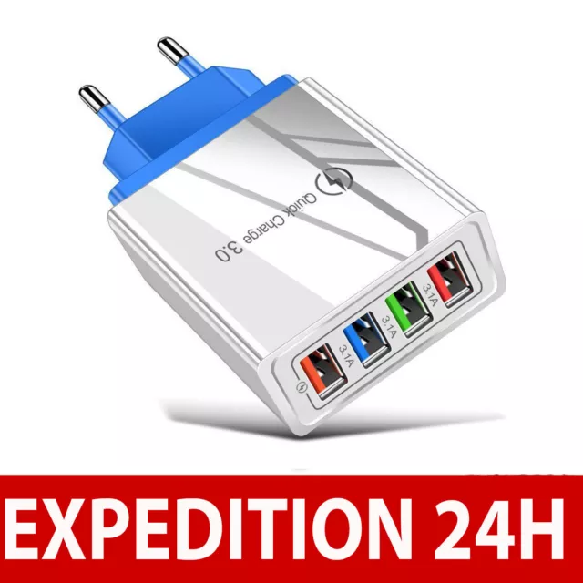 Chargeur secteur USB rapide 4 Ports Adaptateur Mural universel Quick Charge 3.0