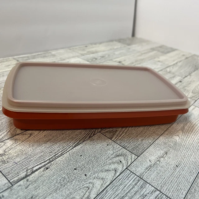 VINTAGE TUPPERWARE ORANGE Rectangle Storage Container And Lid 817-18 9 ...