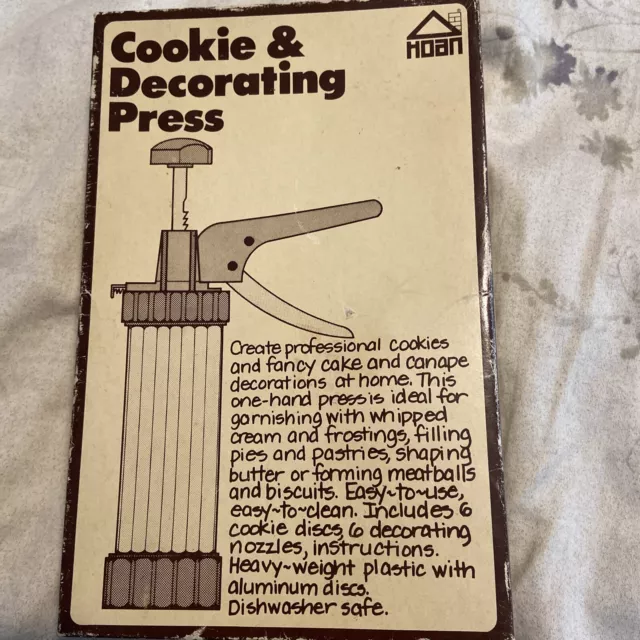 Vintage 1979 Hoan Cookie & Decorating Press 6 Discs & 6 Nozzles