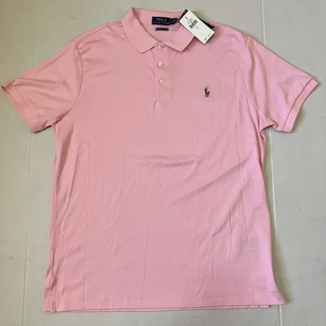 NWT Ralph Lauren Men Custom Slim Fit Pink Polo Pony Shirt Size Large L