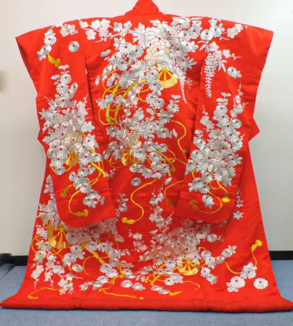 Uchikake kimono heavy embroidery hem cotton gold piece frayed ladies furisode