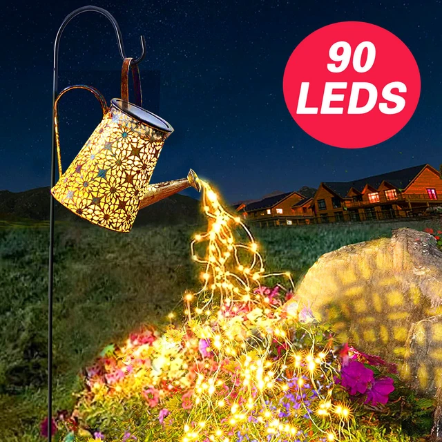 SOLAR POWERED GARDEN Watering Can 90 Led String Light Outdoor Art Lamp