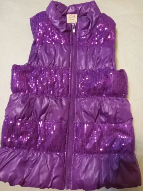 Faded Glory Girls XS (4-5) Purple Sequin Puffer Vest Zip Up Sleeveless