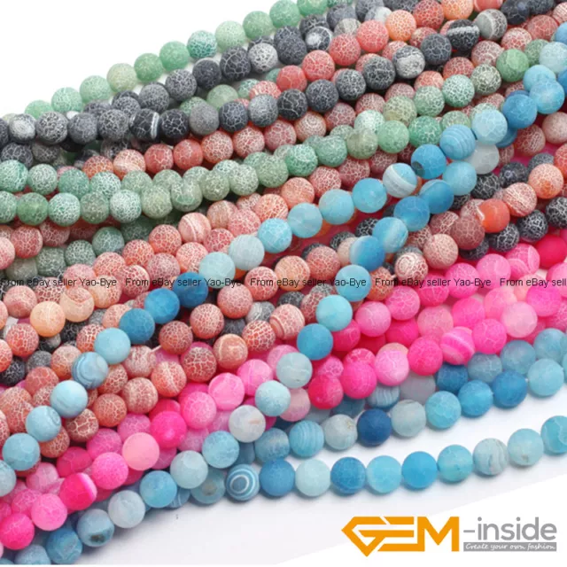 Wholessale Lot Colorful Matte Fire Crackle Agate Round Jewelry Making Beads 15"