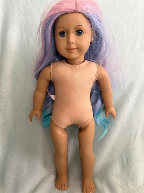 American Girl Custom made Doll Pink Purple blue curly hair, blue eyes