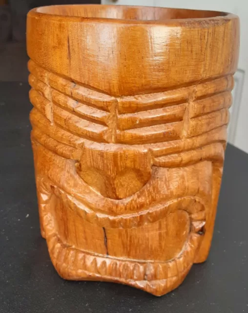 Tiki Mug Vintage Hawaiian or Polynesian Hand Carved Wooden Cup