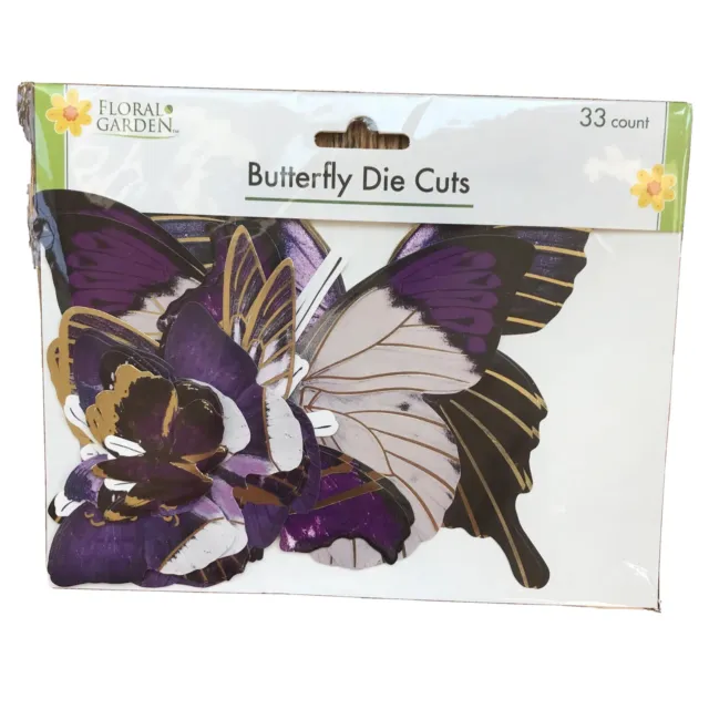 Nuevo en paquete troqueles de mariposas jardín floral 33 unidades oro púrpura negro tarjetas libro de recortes