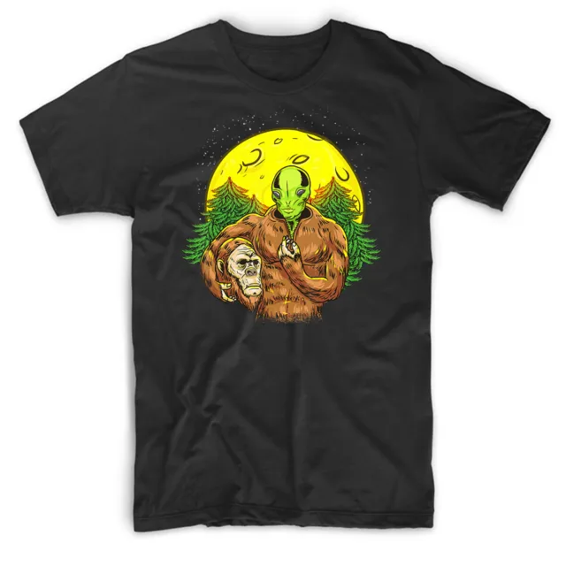 Men's Alien Bigfoot Costume F121 Black T Shirt Believe Funny Space Sasquatch UFO