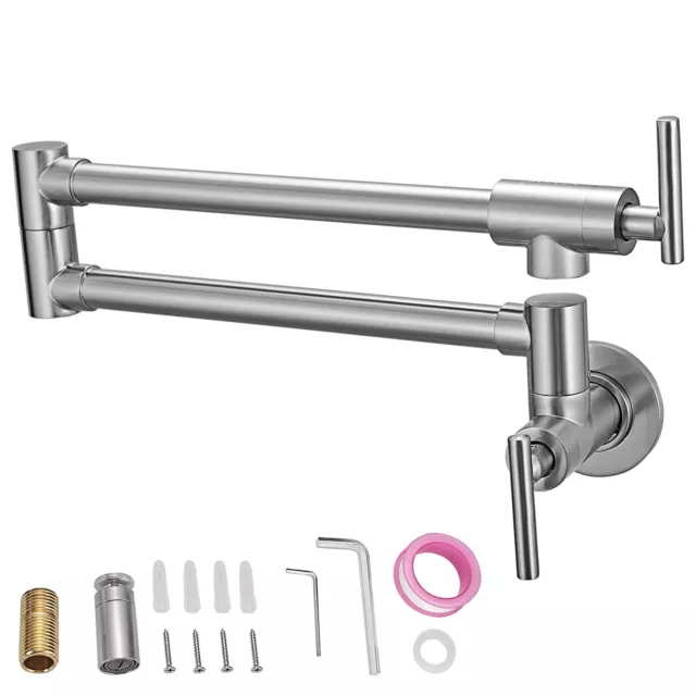 VEVOR Pot Filler Faucet Wall Mount Kitchen Pot Filler Solid Brass with 2 Handles