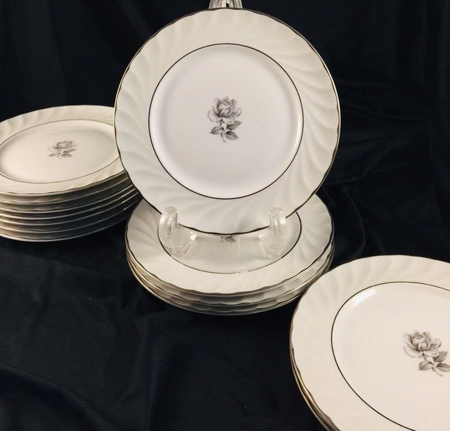 Aladdin China Spring Rose Silver Gray Rose Bread and Butter plate USA lot of 13