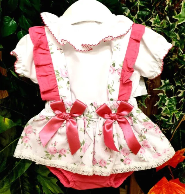 3-6 months baby girls Spanish summer blouse and frilly strap floral skorts set
