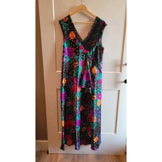 Vintage Scaasi Floral Satin Nightgown Size L