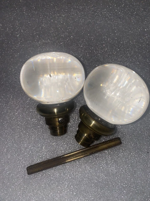 Antique Pair Of  Vintage Victorian Large  Clear Cristal Glass Ball Door Knobs