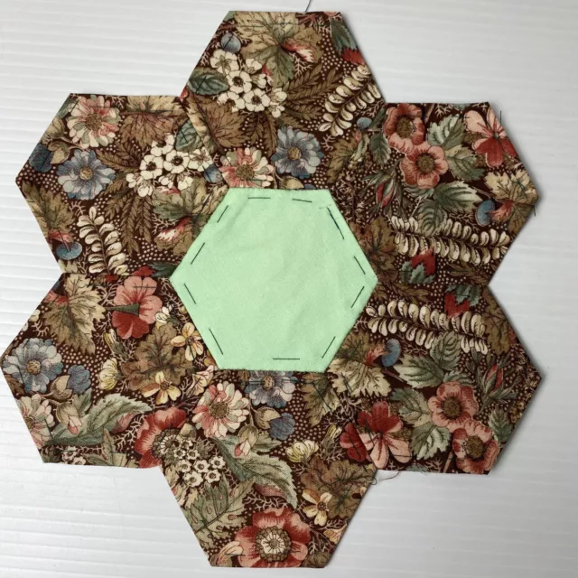Hexagon Quilting 9" Block ~ 123 ~ Hand pieced using vintage fabrics