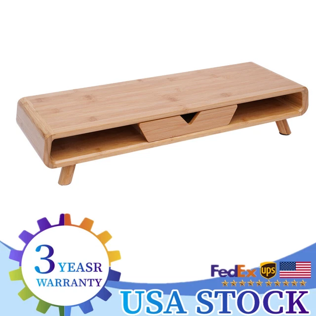 BAMBOO WOOD MONITOR Stand Storage Organizer Drawers Desktop Laptop
