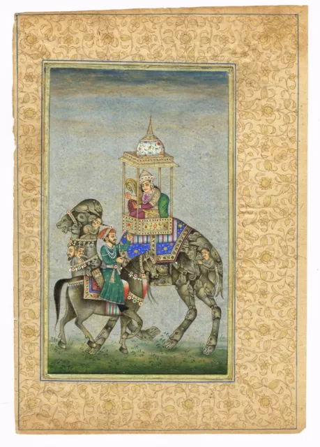 INDIAN MINIATURE PAINTING Of Mughal Emperor Shahjahan Proposing Mumtaz