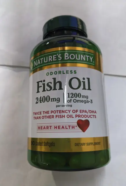 2 PACK Nature's Bounty Fish Oil 2400 mg Coated Softgels, 90 count