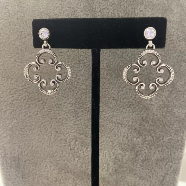 Brighton CRYSTAL BREEZE Silver Crystal Open Quatrefoil Pierced Earrings