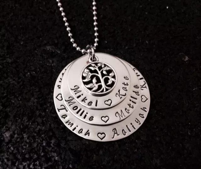 custom made  hand stamped stainless steel 3 tier washer tree of life pendant